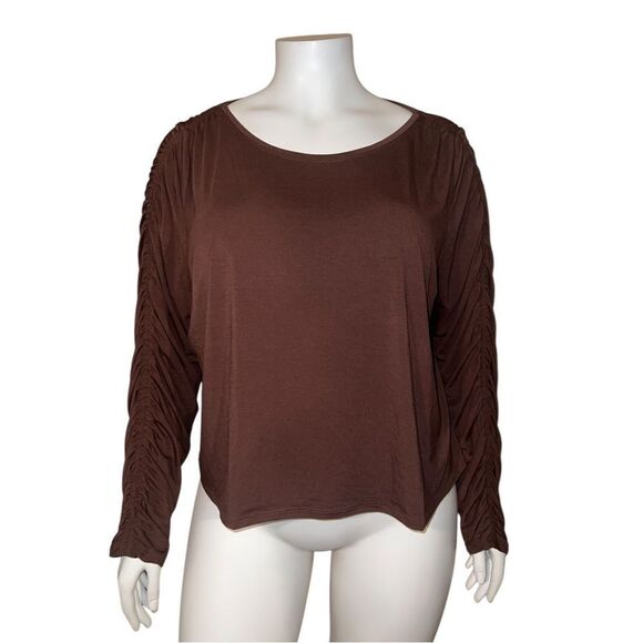 Athleta Plus Size All Around Ruched Top Long Sleeve Mahogany Brown 3X NWOT - Picture 3 of 9